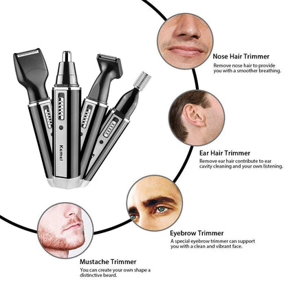 4in1 Aparador de barba recarregável, aparador de barba para homens, orelha, sobrancelha, nariz, aparador de pelos para nariz e orelha, máquina limpa de remoção de pelos