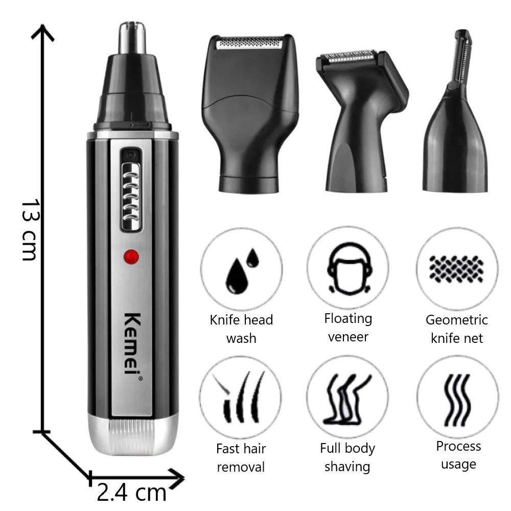 4in1 Aparador de barba recarregável, aparador de barba para homens, orelha, sobrancelha, nariz, aparador de pelos para nariz e orelha, máquina limpa de remoção de pelos