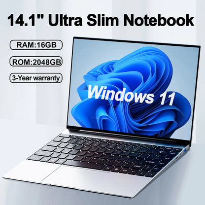 14.1" laptop ultra fino 16gb ram 2tb ssd intel n3700 notebook gamer windows 11 pro 1920*1080 display escritório estudo computador pc