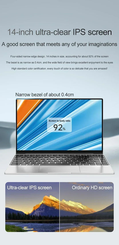 14.1" laptop ultra fino 16gb ram 2tb ssd intel n3700 notebook gamer windows 11 pro 1920*1080 display escritório estudo computador pc