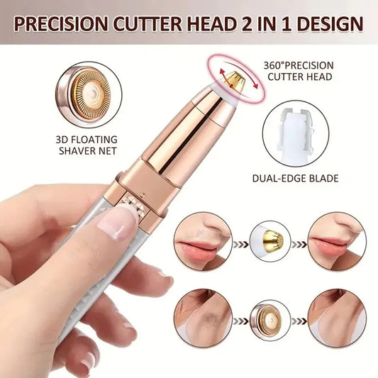 1pc recarregável 2-em-1 navalha de sobrancelha e barbeador de cabelo com luz led-remover sem dor penugem de pêssego, pêlos faciais, sobrancelhas, lábios