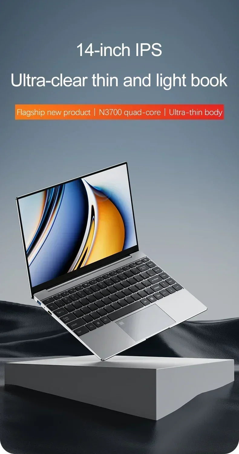 14.1" laptop ultra fino 16gb ram 2tb ssd intel n3700 notebook gamer windows 11 pro 1920*1080 display escritório estudo computador pc