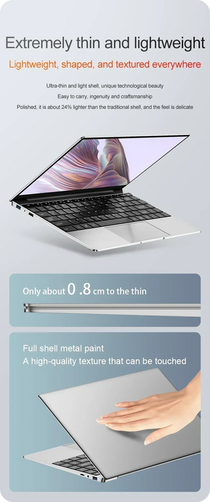 14.1" laptop ultra fino 16gb ram 2tb ssd intel n3700 notebook gamer windows 11 pro 1920*1080 display escritório estudo computador pc